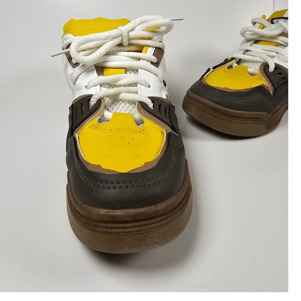 Yellow y2k Chunky Platform Sneakers Yellow Brown White Multi-Color Low Top Shoes